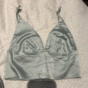 Zara Silver/ Tealish Satin Top